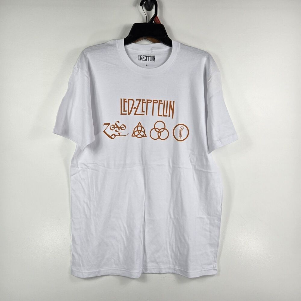 Led Zeppelin Size Large White Short Sleeve T Shirt Zoso Logo NWOT‎